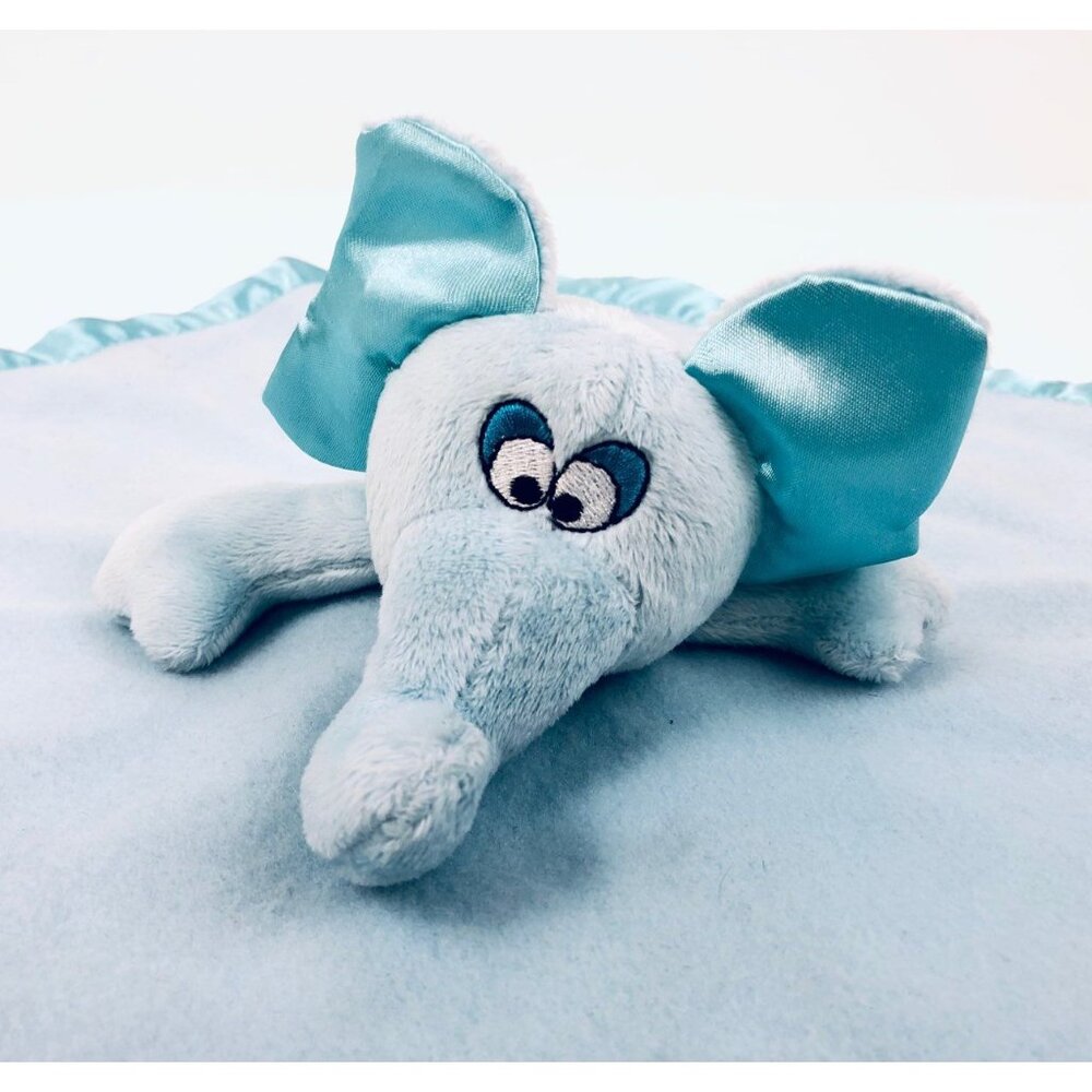 Baby Boom Elephant Security Blanket Lovey Blue Satin Edge Heart Musical - Picture 6 of 10